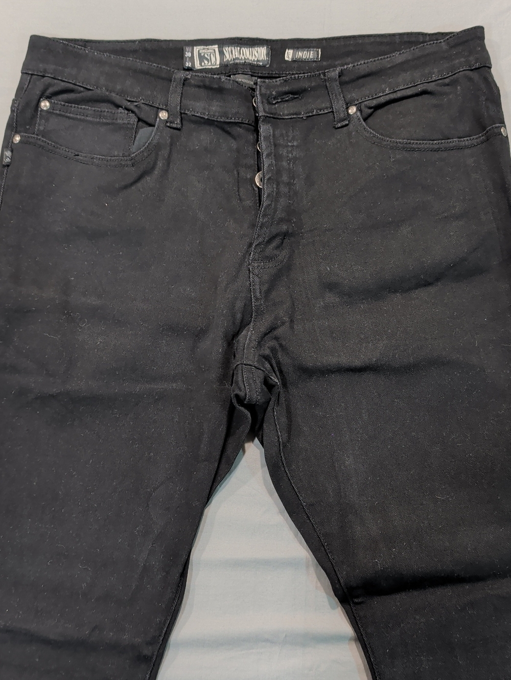 Social Collision Slim Straight Blackout Denim Jeans - Size 38x32